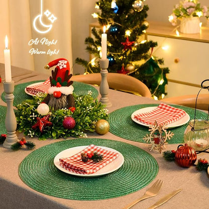 AHHFSMEI Round Braided Placemats 15 Inch Round Table Mats for Dining Tables Natural Woven Heat Resistant Place mats Set of 6 (Green Shine)