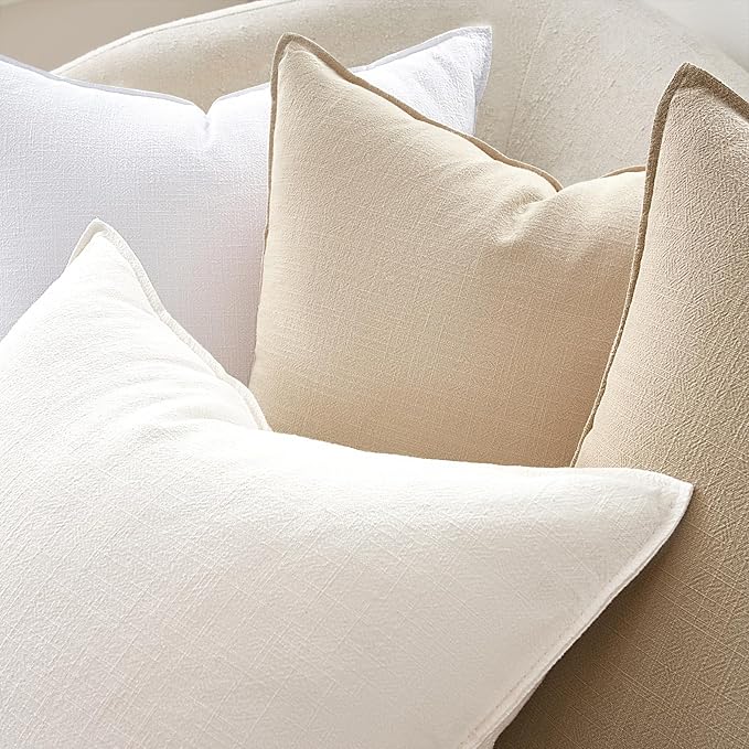 Decorative Linen Euro Sham Pillow Covers 18x18 Neutral Boho Couch Throw Pillows with Flange Design for Bed Pack of 4 Accent Modern Pillowcase for Sofa Livingroom Bed and Balcony Home Decor