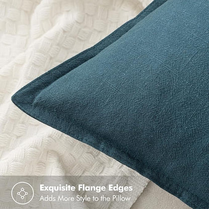 MIULEE Decorative Linen Euro Sham Pillow Covers 26x26 Blue Boho Farmhouse Neutral Couch Throw Pillows for Bed Pack of 2 Accent Coastal Modern Pillowcase Summer Sofa Livingroom Home Decor