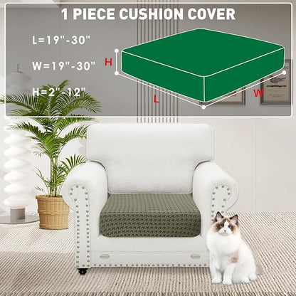 MAXIJIN Couch Cushion Covers for Sectional Sofa, Stretch Sofa Cushion Cover Washable Furniture Protector with Elastic Bottom & Non-Slip Strap for Pets Kids (1PC Seat Cover, Army Green)