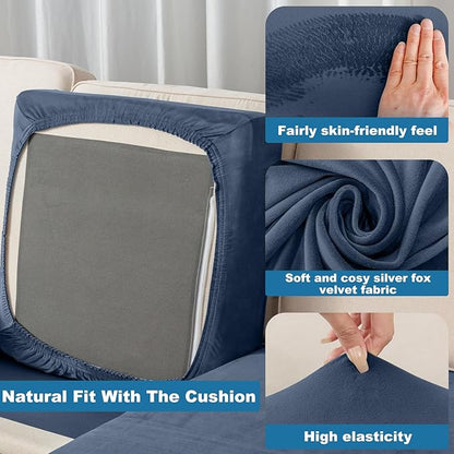Couch Cover Stretch Velvet Sofa Cushion Cover 1-Piece - Elastic Washable Slipcover for Seat or Backrest, Couch Seat Covers for Sofas (Berlin Blue)