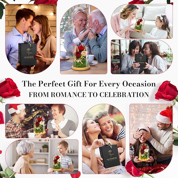 Forever Flowers Preserved Roses Prime Delivery for Women, Glass Dome Light Up Preserved Flowers, Christmas Anniversary Thanksgiving Gifts for Wife Girlfriend Women Best Friend Grandma(Red)