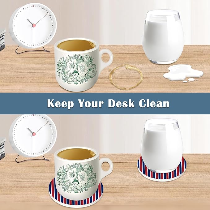 Coasters for Drinks,Set of 4 Absorbent Coasters American Patriotic Stars,Navy and Red Stars Stripes Ceramic Coasters with Cork Base,Coaster for Coffee Table Protection,Gifts for Housewarming Birthday
