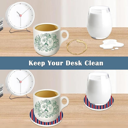 Coasters for Drinks,Set of 4 Absorbent Coasters American Patriotic Stars,Navy and Red Stars Stripes Ceramic Coasters with Cork Base,Coaster for Coffee Table Protection,Gifts for Housewarming Birthday