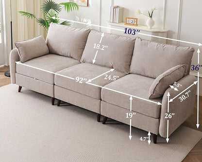 135'' Modular Sectional Sofa with Seats Storage,Oversized 4-Seater Comfy Cloud Couches with Deep Seat,Sectional Couches for Living Room,Apartment,2 Throw Pillow,Chenille,Khaki