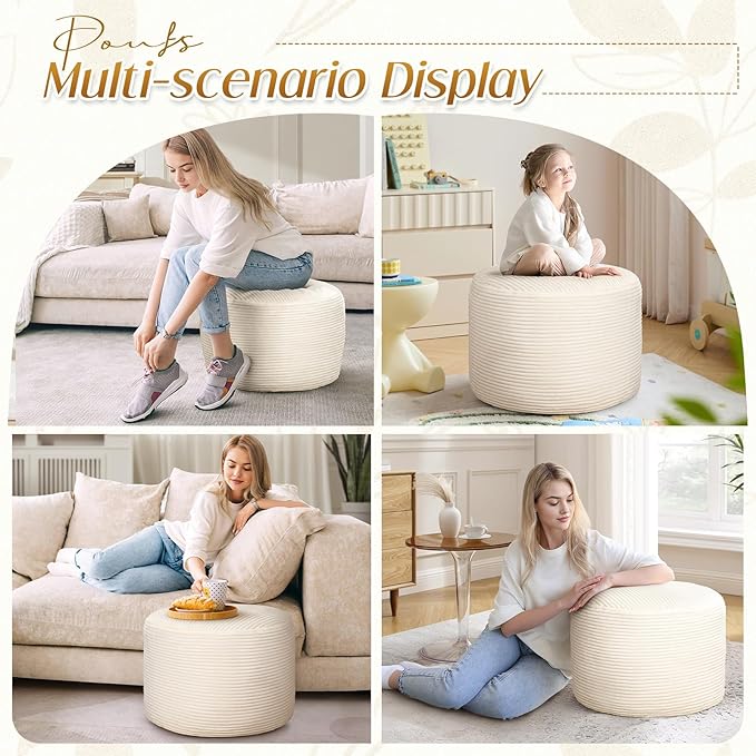 AS AWESLING Round Ottoman Foot Rest Pouf for Living Room Couch - Soft Plush Hassock