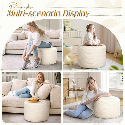 AS AWESLING Round Ottoman Foot Rest Pouf for Living Room Couch - Soft Plush Hassock