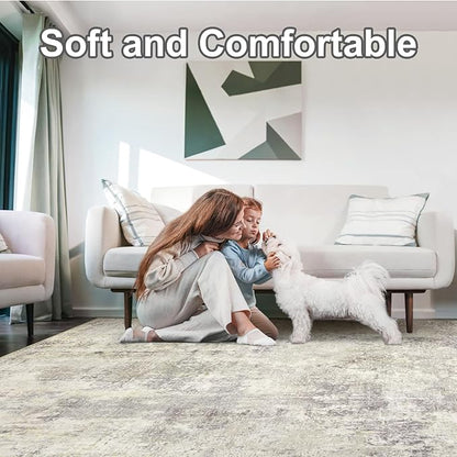 Washable Area Rug 5x7 - Neutral Modern Abstract Rugs, Soft Non Slip Thin Carpet with for Bedroom, Under Dining Room Table, Home, Office, Dorm, Office Rolling Chair - Brown Grey