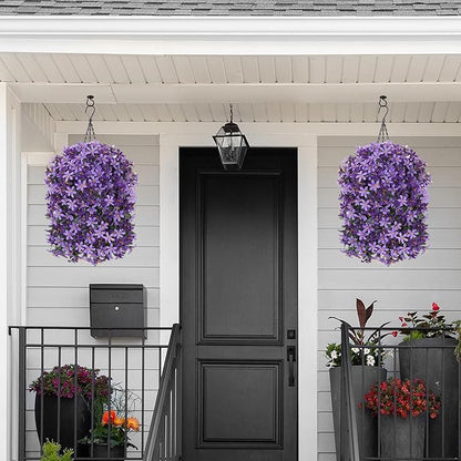 Artificial Flowers Plants for Outdoor with Basket, 4PCS Silk Hanging Faux Flowers Long Trailing Vines for Outside Home Porch Patio Decoration, White