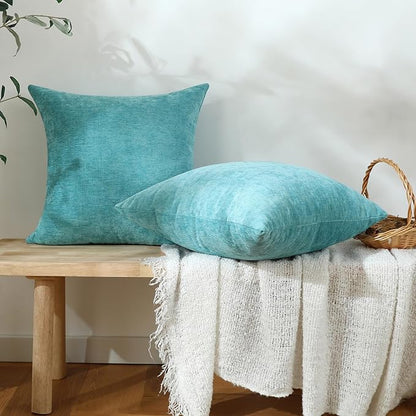 Jeneoo Aqua Haze Decorative Throw Pillow Covers Soft Chenille Comfy Square Couch Cushion Cases for Living Room Sofa Decor (Set of 2, 14 x 14 Inches)