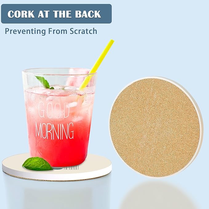 Coasters for Drinks, Set of 4 Absorbent Ceramic Coasters with Cork Base, Mid Century Modern Abstract Design, Protects Coffee Table, Gifts for Housewarming, Birthday, Home Decor