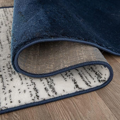 Rugshop Modern Geometric Boxes Navy Area Rug, Fade-Resistant Carpet for Large Living Room, Bedroom, or Open Space, 10' x 14'