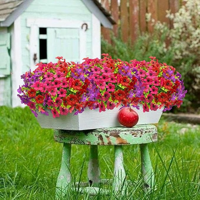 10 Bundles Spring Artificial Flowers for Outdoor,UV Resistant Fade Proof Outdoor Fake Flowers, No Maintenance Needed for Porch, Yard, Garden Decor-Fully Enjoy Your Free Time