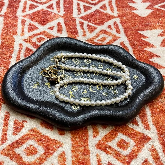 J.K.Leo Exquisite Small Ceramic Jewelry Tray - Trinket Dish Evil Eye Decor, Gold Plate Ring Holder, Modern Boho Home Essentials, Perfume Organizer, Witchy, Aesthetic Room Decor (Cloud-A)