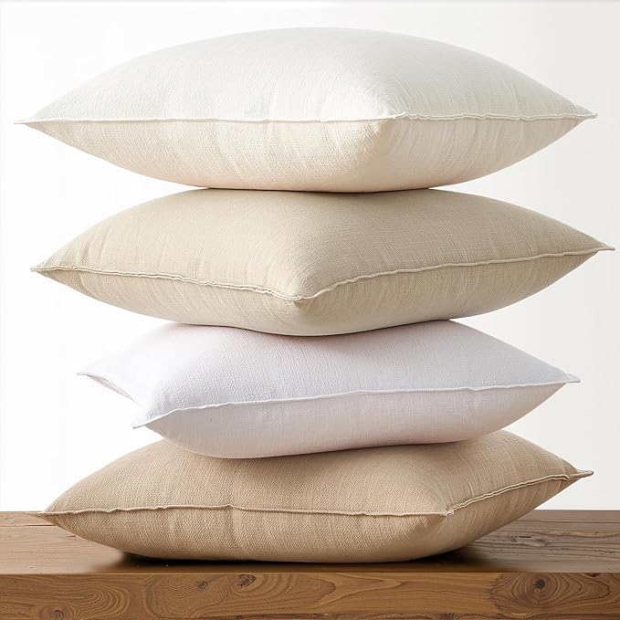 Pack of 4 Couch Throw Pillow Covers 12x20 Inch Natural Soft Decorative Linen Pillow Covers Farmhouse Boho Accent Cushion Covers for Mid Century Modern Home Decor Sofa Bedroom Living Room