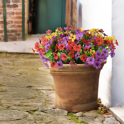 Artificial Flowers Faux Plants Outdoor Fake Flowers Spring Decor,12 Bundles Outdoor Flower Plastic Plant Colorful Daisy UV Resistant for Porch Patio Yard Garden Pot Planters