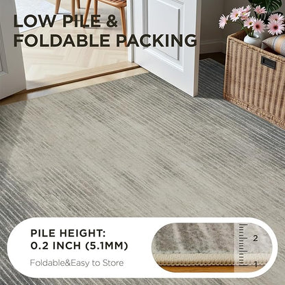 Joydeco 8x10 Area Rugs for Living Room, Washable Modern Abstract Non Slip Soft Rug, Low Pile Carpet for Bedroom, Dining Room, Home Office, Pet & Child Friendly, Beige & White & Dark Gray