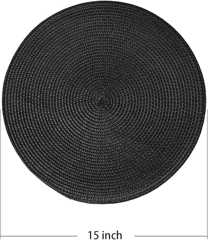 AHHFSMEI Round Braided Placemats 15 Inch Round Table Mats for Dining Tables Natural Woven Heat Resistant Place mats Set of 8 (Black,8)