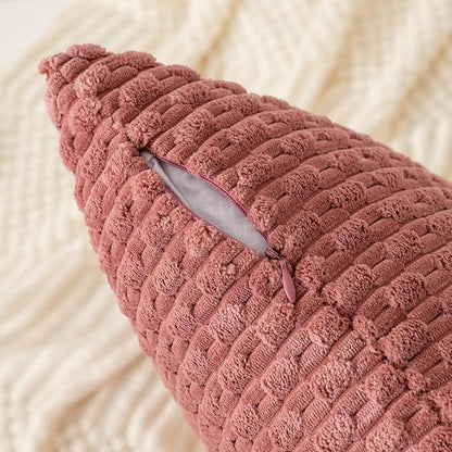 Kevin Textile Throw Pillow Covers Soft Corduroy Decorative Set of 2 Boho Striped Pillow Covers Pillowcases Valentines Day Farmhouse Home Decor for Couch Bed Sofa Living Room 18x18 Inch Blush Pink