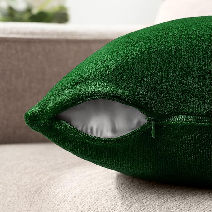 PAVILIA Emerald Green Throw Pillow Covers 20x20 Set of 2, Decorative Pillow Cases for Bed Sofa Couch, Boho Aesthetic Accent Decor Cushion Bedroom Living Room, Velvet Square Euro Sham Cover, Dark Green