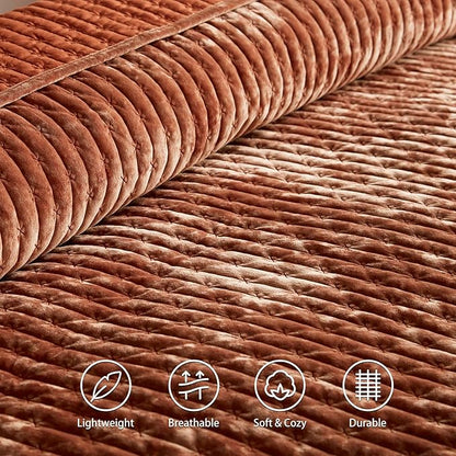 LEAONME Oversized King Quilt 120''x120'', Lightweight Burnt Orange Velvet Comforter Set with 2 Matching Shams, Soft Cross Stitch Bedspread Coverlet, Oversized King Bedding Set for All Season