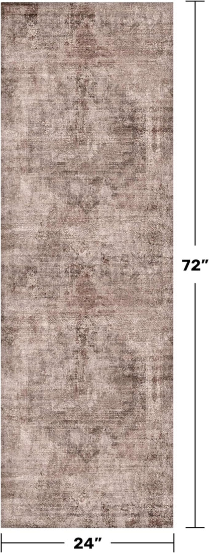 Farmhouse 2x6 Hallway Runner Rug Non Slip, Machine Washable Red Brown Rugs for Kitchen, Bathroom, Entrance Indoor, Low Pile & Soft Stain Resistant Terracotta Carpet