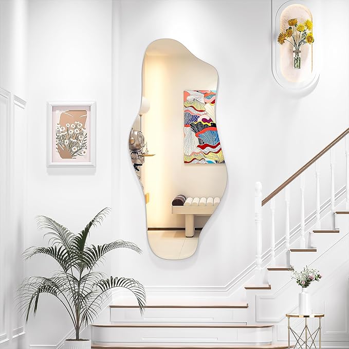 Hasipu Irregular Wall Mirror, 48"x22" Asymmetrical Frameless Mirror, Modern Decorative Mirrors for Living Room, Entryway, Hallway, Bathroom, Bedroom,Wall Mounted Home Decor