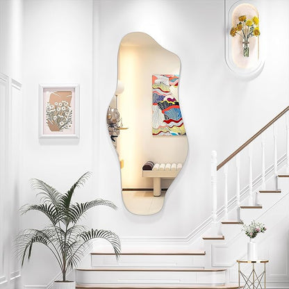 Hasipu Irregular Wall Mirror, 48"x22" Asymmetrical Frameless Mirror, Modern Decorative Mirrors for Living Room, Entryway, Hallway, Bathroom, Bedroom,Wall Mounted Home Decor