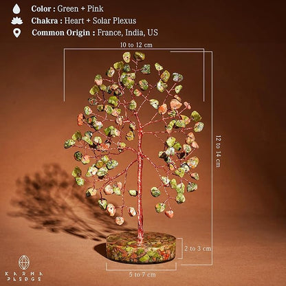 Crystal Tree for Home and Office Decor, Unakite Chakra Healing Stones Handmade Feng Shui Bonsai Tree of Life for Positive Energy, Money, Good Luck, Christmas Decor, Birthday Gifts for Women, Mom