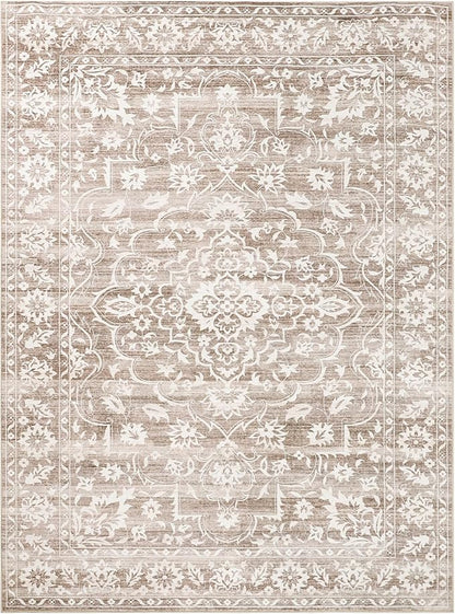 10x14 Area Rugs for Living Room Large Washable Rugs for Bedroom Floral Vintage Non-Slip Thin Area Rug Indoor Home Office Decor Light Brown