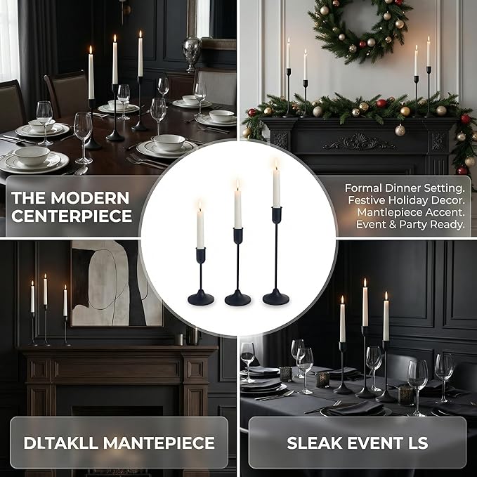 18 Pcs Black Candlestick Holders Set - Vintage Brass Taper Candle Holder for Pillar Candles - Modern Decorative Centerpiece for Wedding Fireplace Mantel Decor - Cozy Atmosphere Housewarming Gift