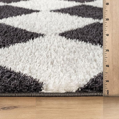 Rugshop Diamond Wave Pattern Shag Runner Rug Anthracite Dark Gray 2' 3" x 8' Perfect for Hallways, Kitchens, or Behind The Sofa
