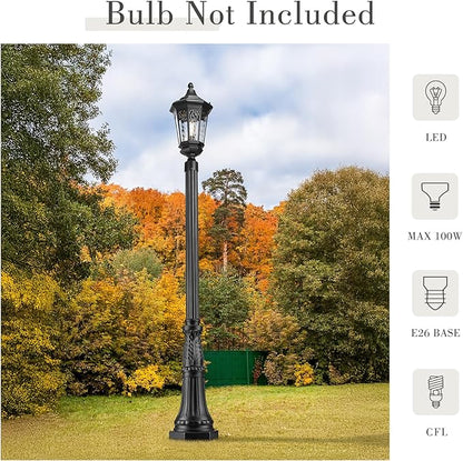 Emliviar 82 Inch Outdoor Post Light Hard Wired, Exterior Water Ripple Glass Street Light Fixture for Garden in Black Finish, E26 Base 100W Max, XE304PL BK-SW