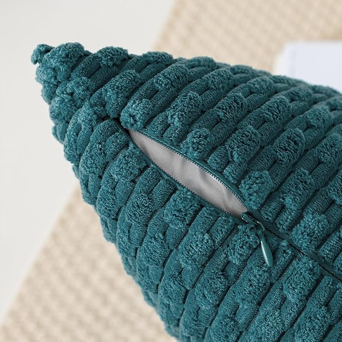 Kevin Textile 14x22 Inch Pillow Cover 1 Pack Boho Decorative Soft Striped Corduroy Lumbar Farmhouse Color Accent Rectangle Cushion Case for Living Room Couch Sofa Bed, Teal Blue