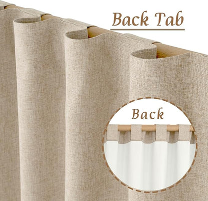LAMIT Full Blackout Window Curtains for Bedroom, 54 Inches Thermal Farmhouse Curtains Back Tab and Rod Pocket Privacy Protected Burlap Panels with White Liner, 2 Panels, 38 x 54 Inch, Linen