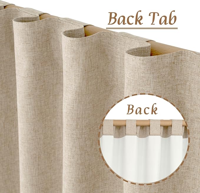 LAMIT 100% Blackout Window Curtains for Bedroom, 45 Inches Linen Textured Thermal Farmhouse Curtains Back Tab and Rod Pocket Window Panels with White Liner, 2 Panels, 38 x 45 Inch, Linen