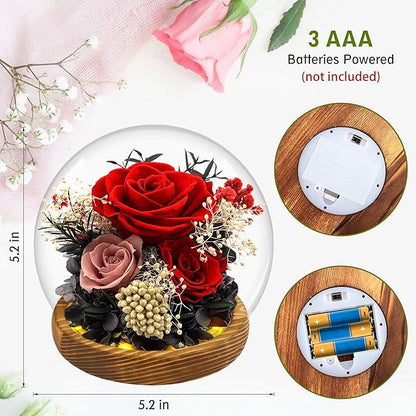MOKOQI Red Rose Valentines Day Gifts for Her Forever Rose Flowers for Delivery Prime Preserved Flowers in Glass Dome | Birthday Gifts for Women Mom Wife Grandma on Christmas Birthday