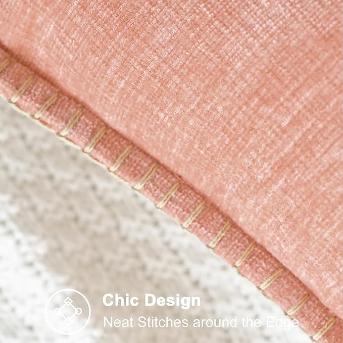 CaliTime Throw Pillow Covers Decorative 12 X 20 Inches Pack of 2 Cotton Thread Stitching Edges Solid Dyed Soft Chenille Cushion Cases for Couch Sofa Bed Living Room Farmhouse Dusty Pink