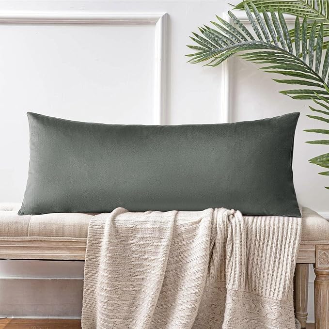 Artscope Luxury Velvet Lumbar Pillow Cover Super Soft Decorative Rectangle Throw Pillow Covers Case Cushion Covers for Sofa Couch Bedroom Car Decor 14x36 Inch Dark Grey