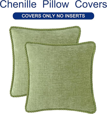 CaliTime Decorative Couch Throw Pillow Covers 20 X 20 Inches Pack of 2 Cozy Chenille Piping Edge Cushion Cases for Sofa Bed Living Room Home Sage Green