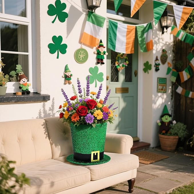 St. Patrick's Day Decorative Hat Vase, DIY Green Hat Flower Pot, St. Patrick's Day Tabletop Decoration Foldable Flower Pot Hat (Flowers Not Included)