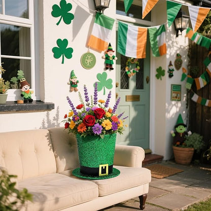 St. Patrick's Day Decorative Hat Vase, DIY Green Hat Flower Pot, St. Patrick's Day Tabletop Decoration Foldable Flower Pot Hat (Flowers Not Included)