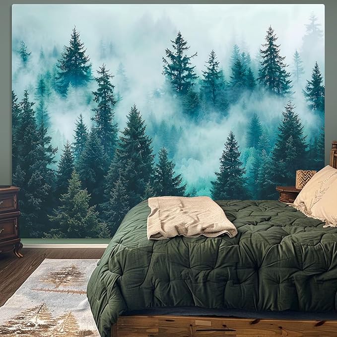 Haibimen Nature Mountain Forest Tapestry Wall Hanging Green Pine Tree Tapestries for Bedroom Morning Mist Aesthetics Wall Decor for Living Room Dorm (forest-4, 48''×36'')