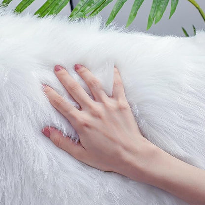 Faux Fur Rug Sheepskin Shag Fluffy Fuzzy White 2x3 ft Small Rugs for Bedroom Bedside Bed Floor Living Room Plush High-Density Cushion Carpet Super Sofa Cover