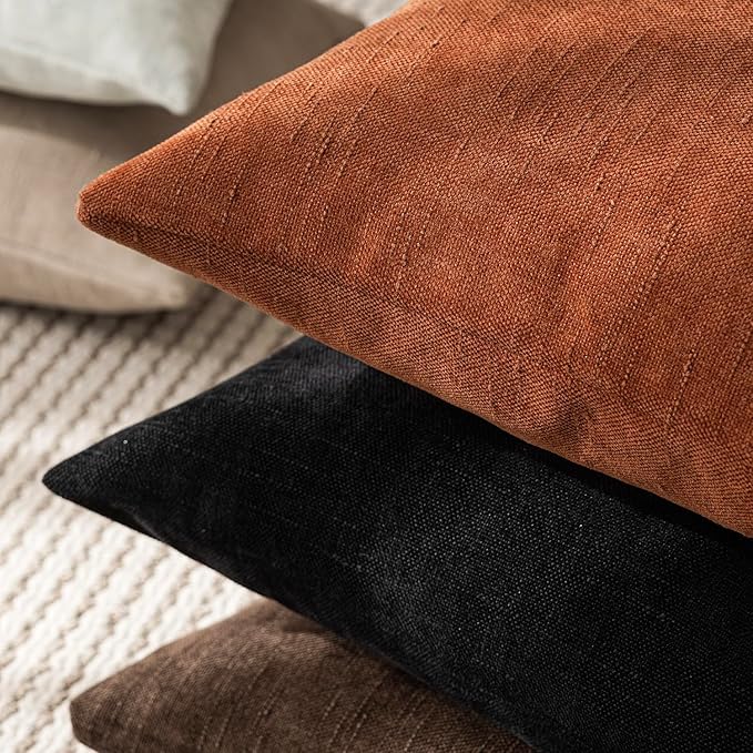 Foindtower Pack of 2 Soft Textured Throw Decorative Pillow Covers Square Accent Solid Cushion Cover Cozy Farmhouse Pillow Case with Zippe for Couch Sofa Bed Living Room 20x20 Inch, Burnt Orange