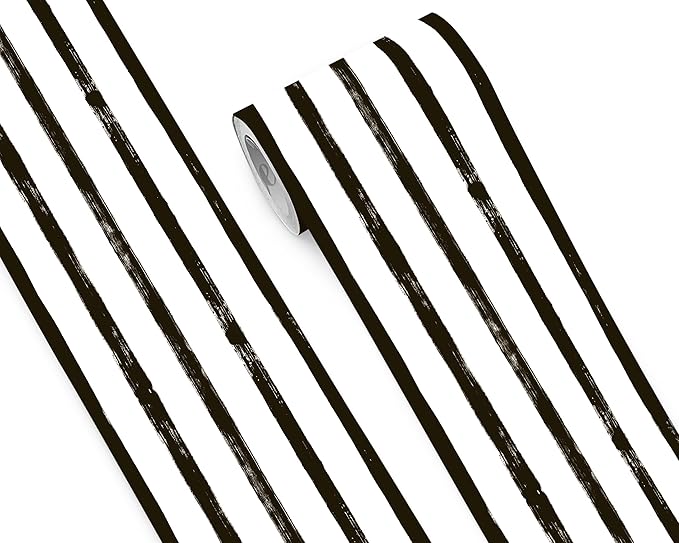 FLFK Wallpaper Border - Black and White Striped Wall Borders Decal Peel and Stick Trim 8" x 240"