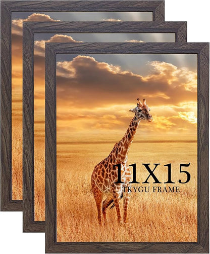 11x15 Picture Frame Set of 3,Wooden Frame 15x11 Wall Gallery Poster Photo frame walnut with Durable Shatter Resistant Plexiglass for Wall Mounting Family -friend- wedding best gift