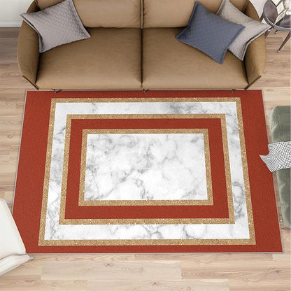 Marble Area Rug for Bedroom Gray White Marble Carpet European Light Luxury Rugs Simple Gilded Geometry Rug Pad for Kitchen Dining Room 6x9ft