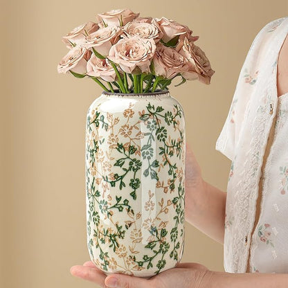 Ceramic Vase for Flowers – Modern Small Ribbed Textured Flower Vase for Home Decor, Pampas Grass, Decorative, Farmhouse, Coffee Table, Kitchen Centerpieces, Bookshelf and Home Living (Ice Crack Beige)