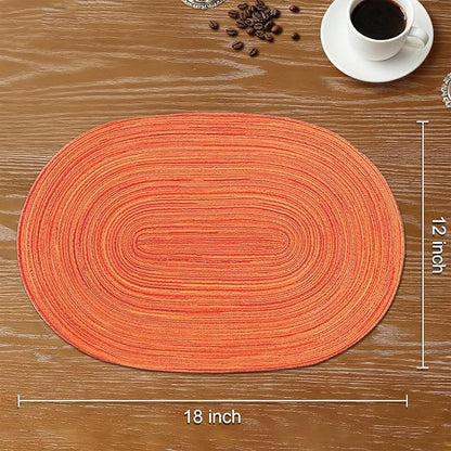 Noctiflorous Oval Braided Placemats Set of 6 Woven 12x18 Inch Non Slip Washable Heat Resistant Place Mats Tablemats for Dining Kitchen Party Daily Table Decor Dinner Mats (Fall Orange, 6)
